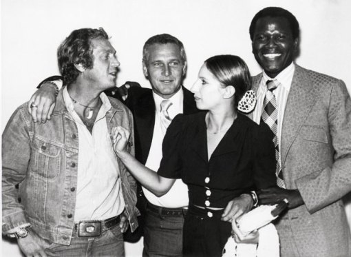 Steve McQueen, Newman, Barbra Streisand, and Sidney Poitier at a meeting for their own film-production company, First Artists, in 1972. © Bettmann/Corbis.