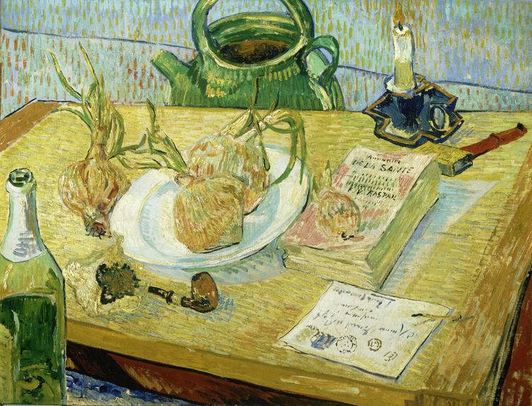 Vincent van Gogh, 'Still Life with a Plate of Onions', Early January 1889. Oil on canvas, 49.6 x 64.4 cm. Kröller-Müller Museum, Otterlo, The Netherlands.